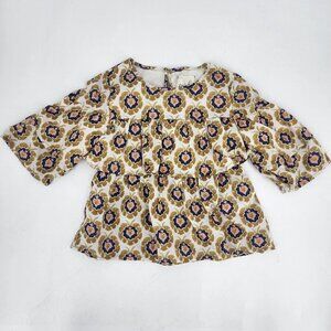 Peek Girls Boho Patterned Ruffled Front Cotton 3/4 Sleeve Blouse Size M 6-7